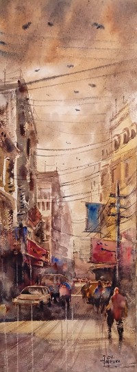 Farrukh Naseem, 11 x 30 Inch, Acrylic on Canvas, Cityscape Painting,AC-FN-126
